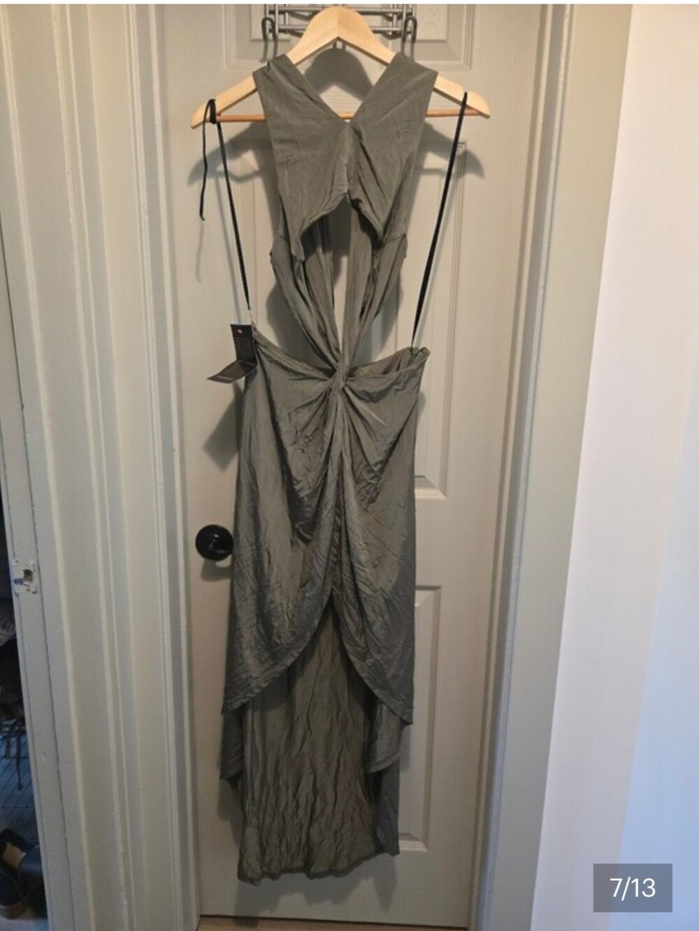 Bebe Sexy Twist Front Cut Out High Low Dress Size Small ***IN OLIVE